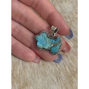 Native American Sterling Silver SW Blue Turquoise Dog Bone Animal Pendant